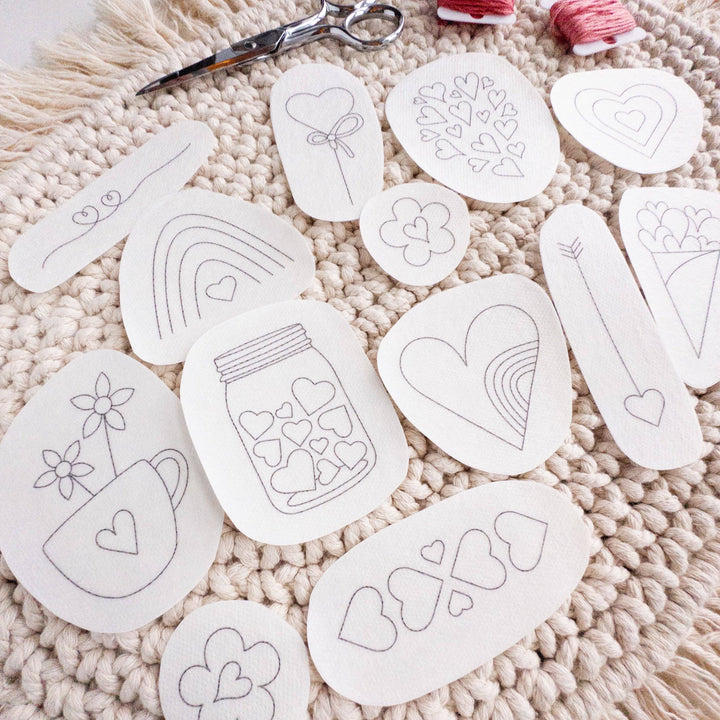 Olmsted Needlework Co. - Hearts Stick and Stitch Embroidery Patterns - Pisgah Needleworks