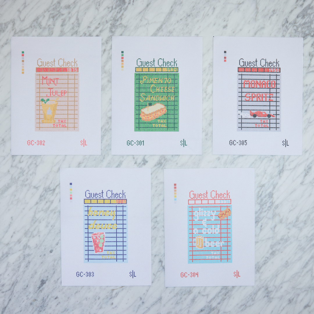 Stitch Lane Designs – Glizzy &amp; a Cold Beer Guest Check Needlepoint Canvas