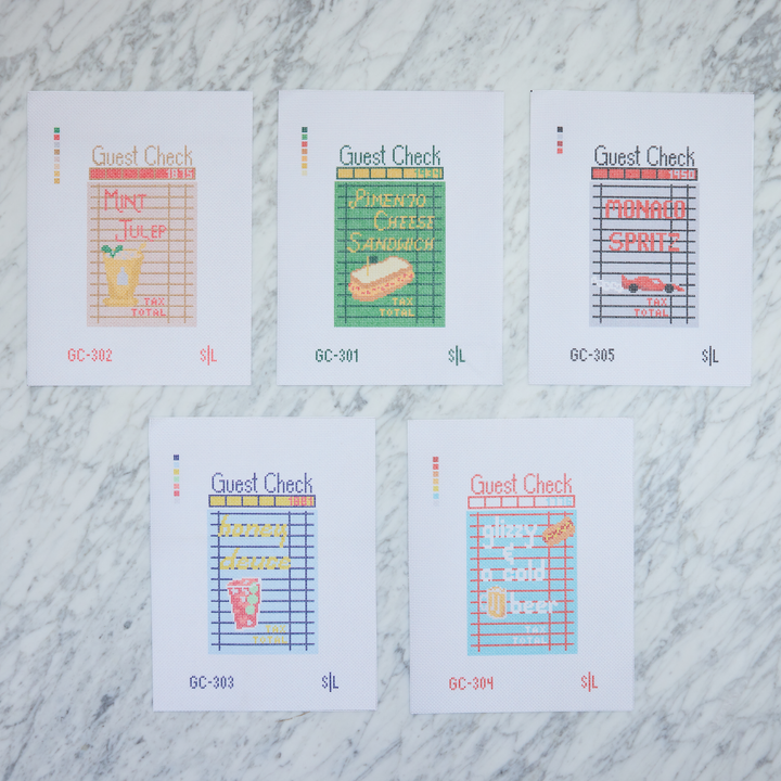 Stitch Lane Designs – Glizzy &amp; a Cold Beer Guest Check Needlepoint Canvas
