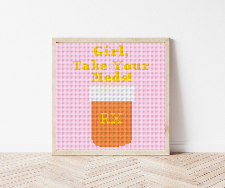 Bright Soul Thread Co. Girl, Take Your Meds Counted Cross Stitch Kit Medium | Complete Funny Cross Stitch Kit