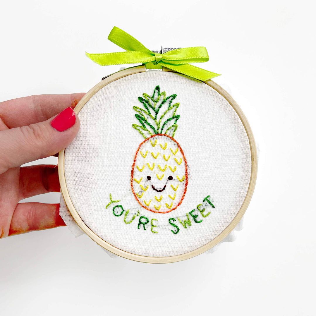Penguin & Fish – Pineapple Embroidery Kit | 4" Beginner Hand Embroidery Kit