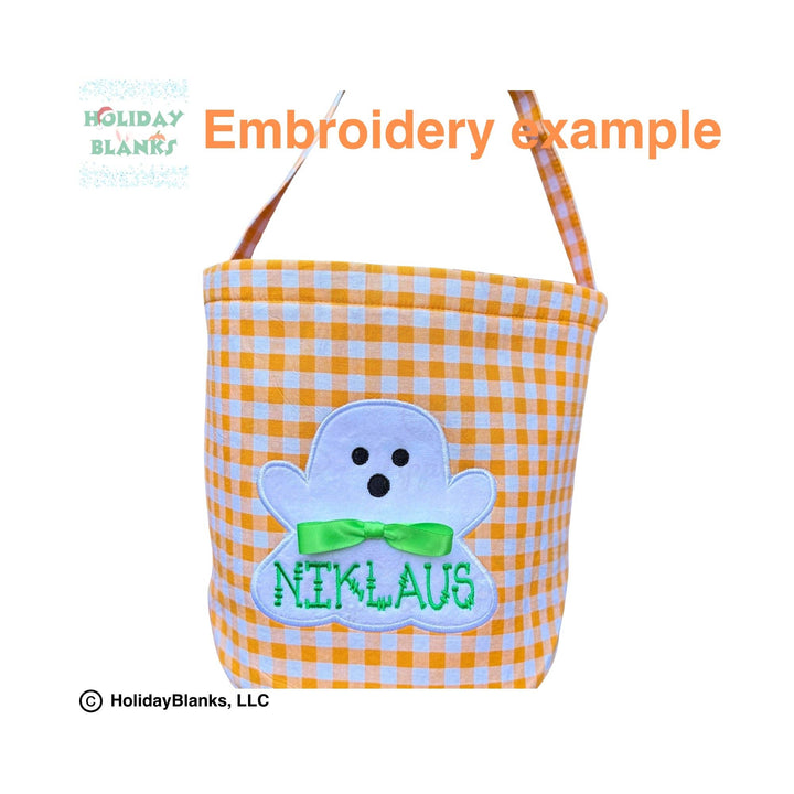 Holiday Blanks - 2025  HB Gingham Halloween basket embroidery blanks: Orange - Pisgah Needleworks