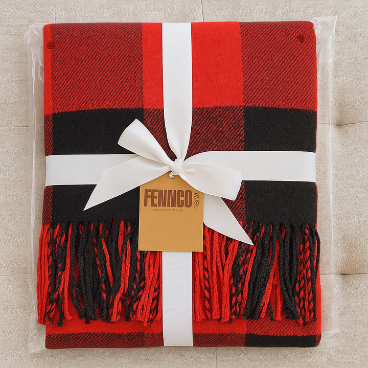 Fennco Styles - Classic Buffalo Plaid Decorative Throw Blanket: Red - Pisgah Needleworks