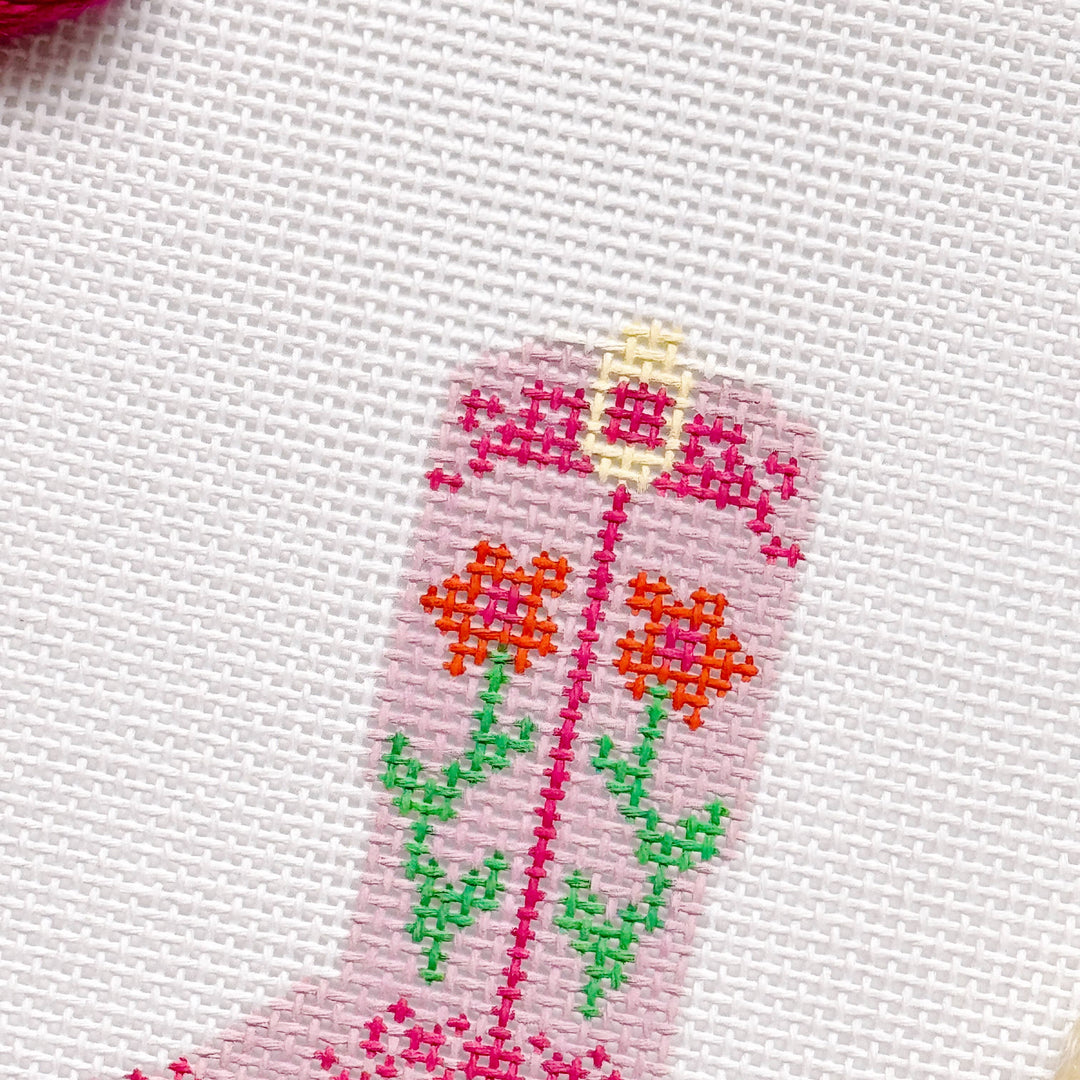 Cotswold Co Designs - Hand Painted Pink Cowgirl Boot 3” Needlepoint Canvas 13 Mesh - Pisgah Needleworks