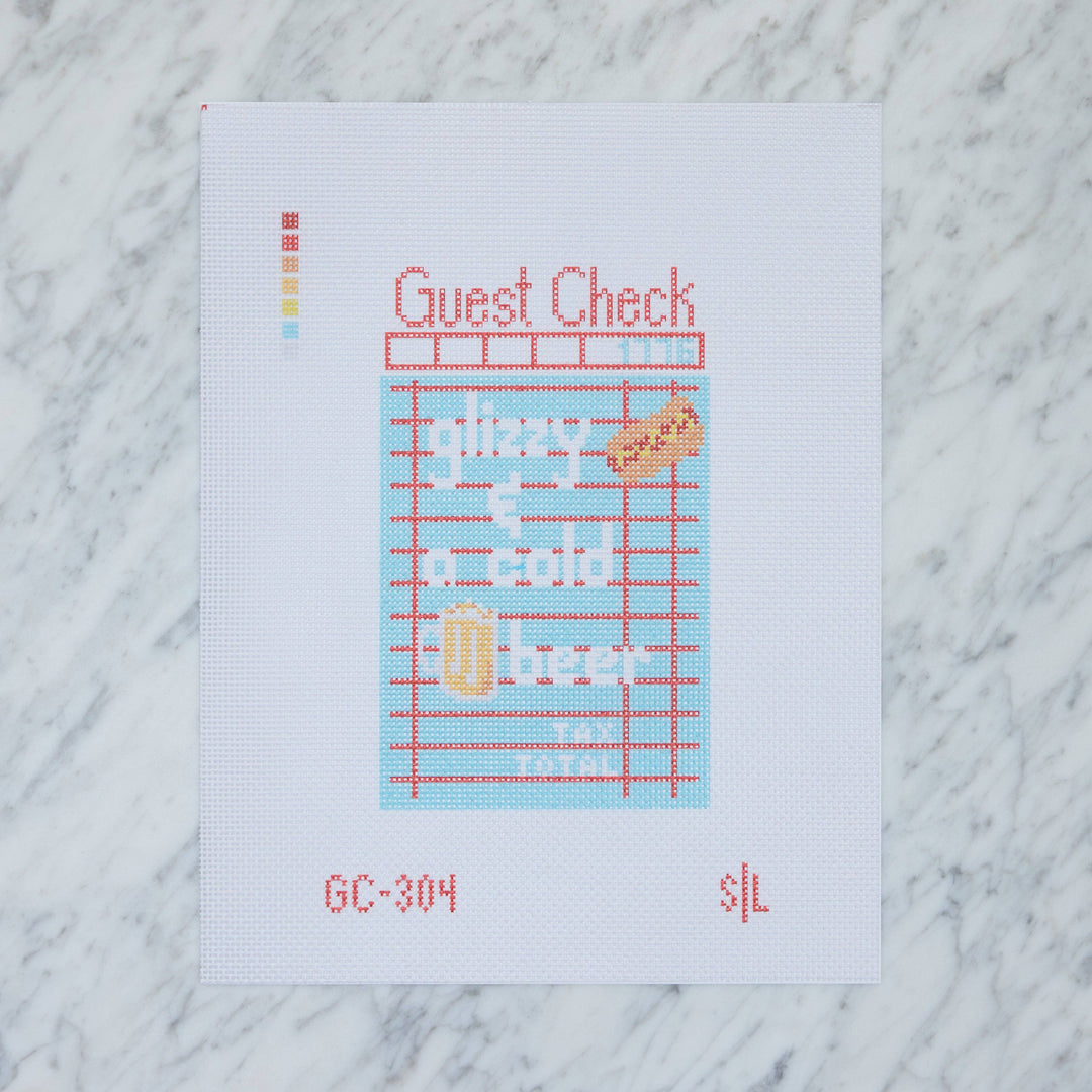Stitch Lane Designs – Glizzy &amp; a Cold Beer Guest Check Needlepoint Canvas