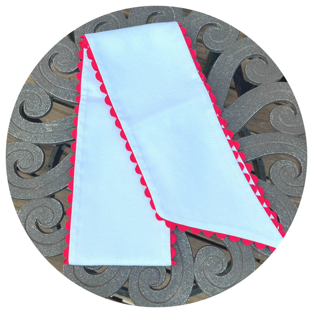 THE ROYALTY COLLECTION - White Cotton Pique Sash with Trim: 54 inches / Blue - Pisgah Needleworks