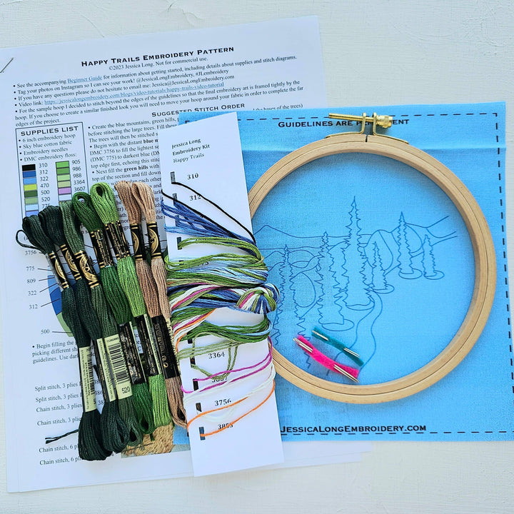 Jessica Long Embroidery – Happy Trails Landscape Embroidery Kit | 6" Intermediate Hand Embroidery