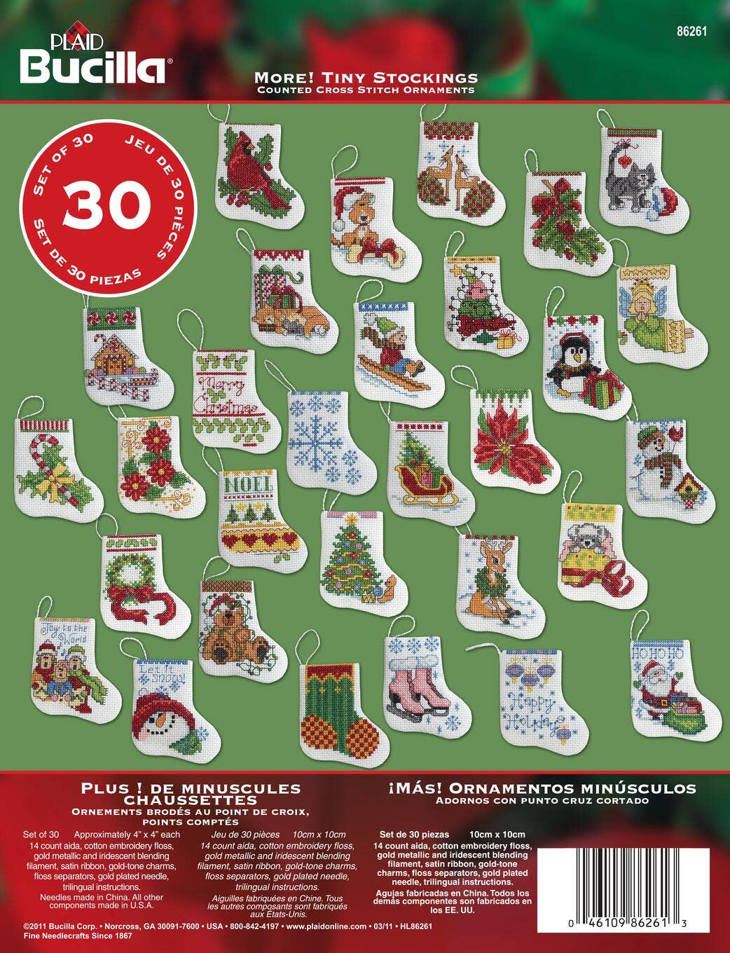 Tiny Stocking Ornaments Cross Stitch Kit – Set of 30 Mini Christmas Stockings