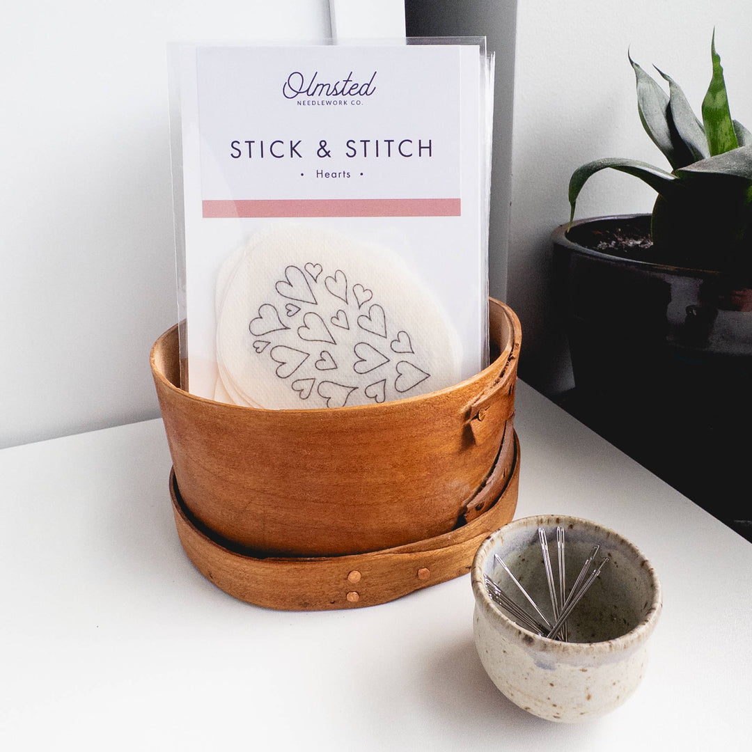 Olmsted Needlework Co. - Hearts Stick and Stitch Embroidery Patterns - Pisgah Needleworks