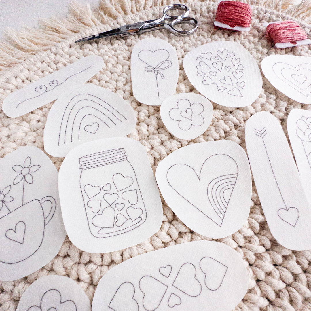 Olmsted Needlework Co. - Hearts Stick and Stitch Embroidery Patterns - Pisgah Needleworks