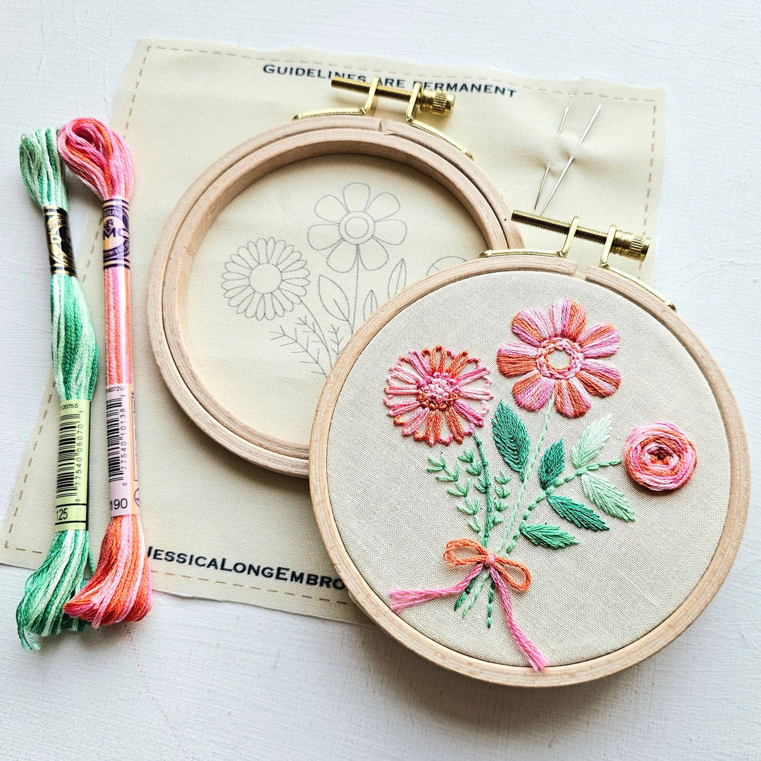 Jessica Long Embroidery – Floral Trio Embroidery Kit & eCourse | Variegated Purple Beginner Kit