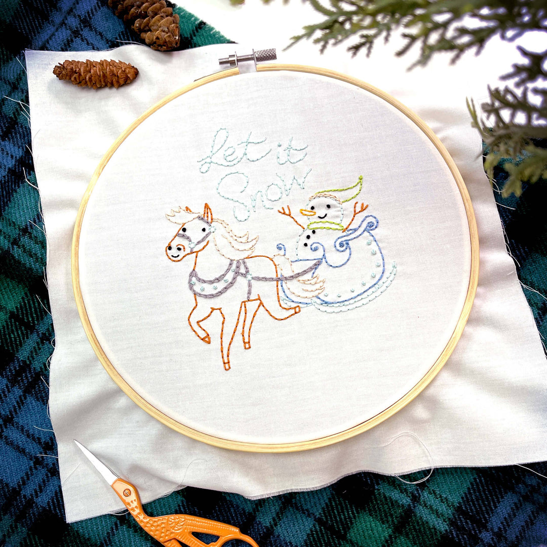 Penguin & Fish – Sleigh Ride Embroidery Kit | 8" Beginner Winter Embroidery Kit