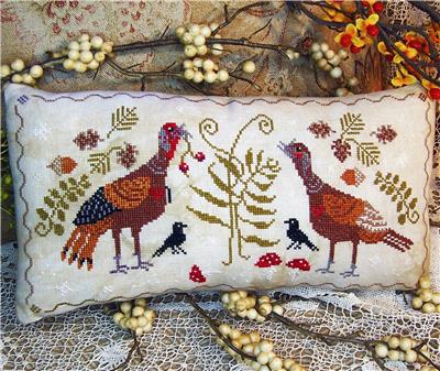 Miss Prim Flirting Turkeys Cross Stitch Pattern | Printed Pattern