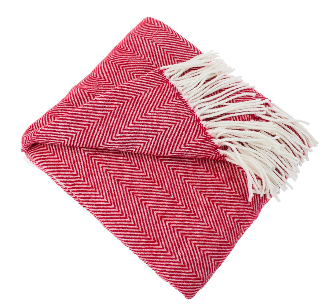 Fennco Styles - Herringbone Throw Blanket with Fringe: Red - Pisgah Needleworks