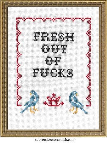Subversive Cross Stitch - Fresh Out of F*cks: Deluxe Kit - Pisgah Needleworks