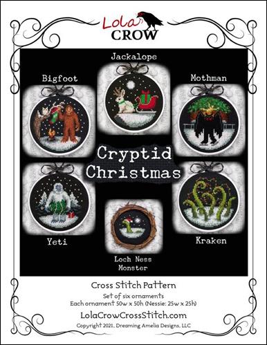 Lola Crow Cross Stitch Cryptid Christmas Ornament Collection | Printed Cross Stitch Pattern Booklet