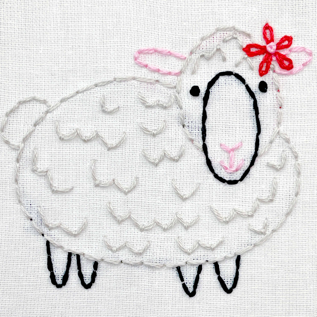 Penguin & Fish – Sheep Embroidery Kit | 4" Beginner Farm Animal Embroidery Kit