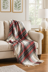 Fennco Styles - Red Classic Plaid Tassel Trim 50x60 Inch Throw Blanket - Pisgah Needleworks