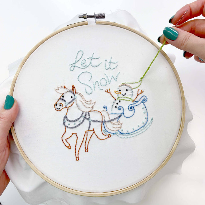 Penguin & Fish – Sleigh Ride Embroidery Kit | 8" Beginner Winter Embroidery Kit