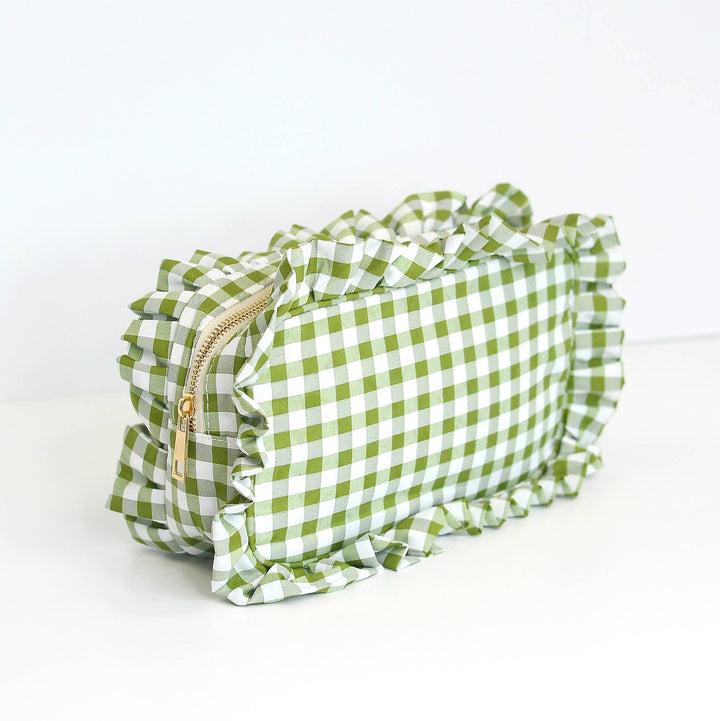 Mugsby - Gingham Ruffle Zipper Pouch Embroidery Friendly Cosmetic Bag: Black - Pisgah Needleworks