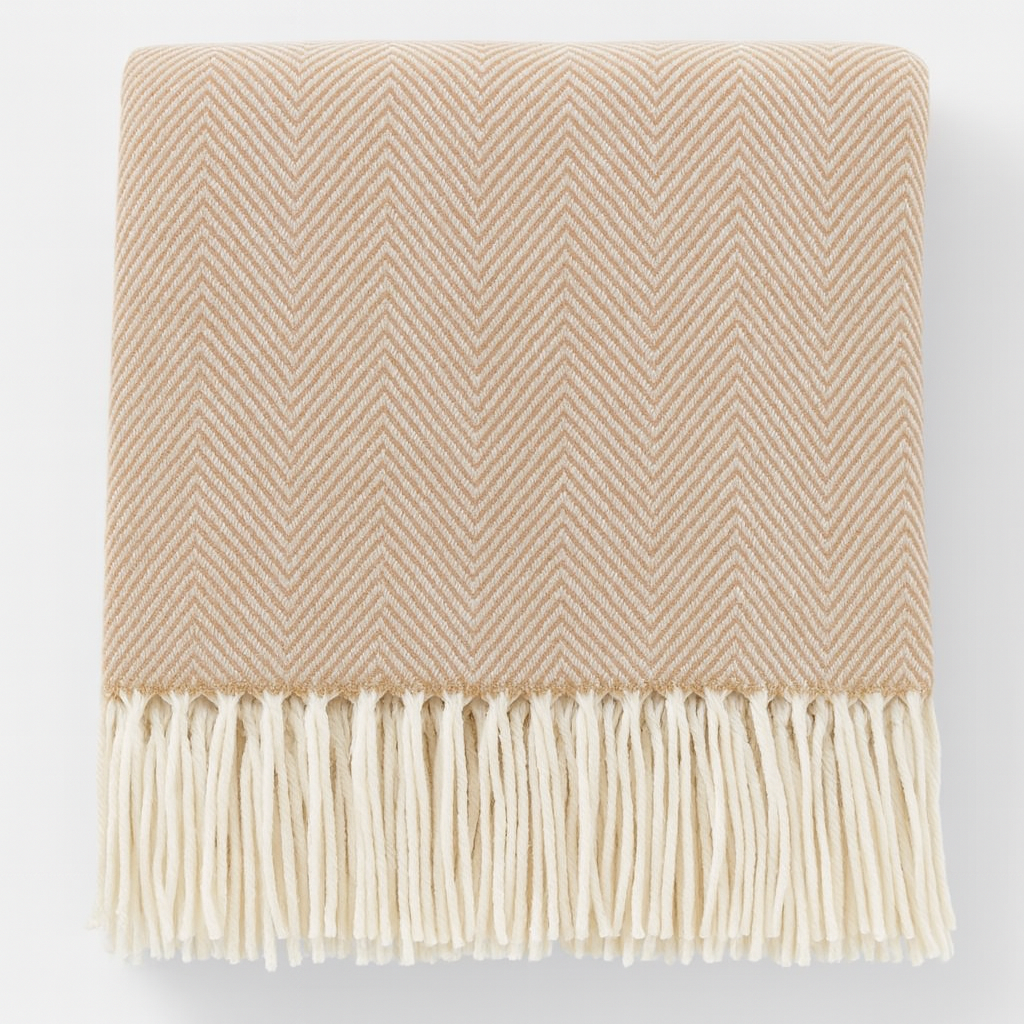 Fennco Styles - Herringbone Throw Blanket with Fringe: Camel - Pisgah Needleworks