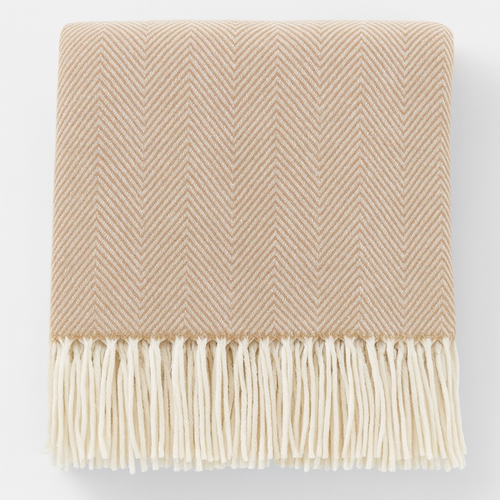 Fennco Styles - Herringbone Throw Blanket with Fringe: Camel - Pisgah Needleworks