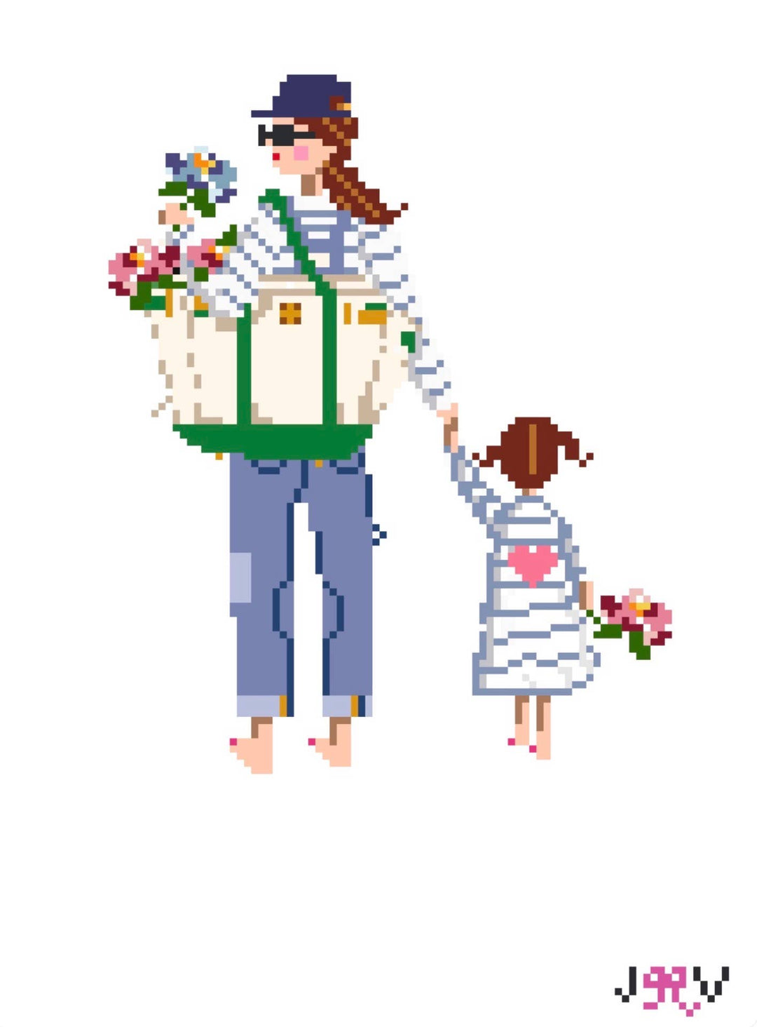 Jennifer Vallez Mother & Child Brunette with Daughter Needlepoint Canvas | JV262-JV267