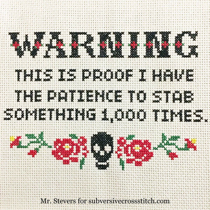 Subversive Cross Stitch Warning - Stabby! Deluxe Cross Stitch Kit by Mr. Stevers