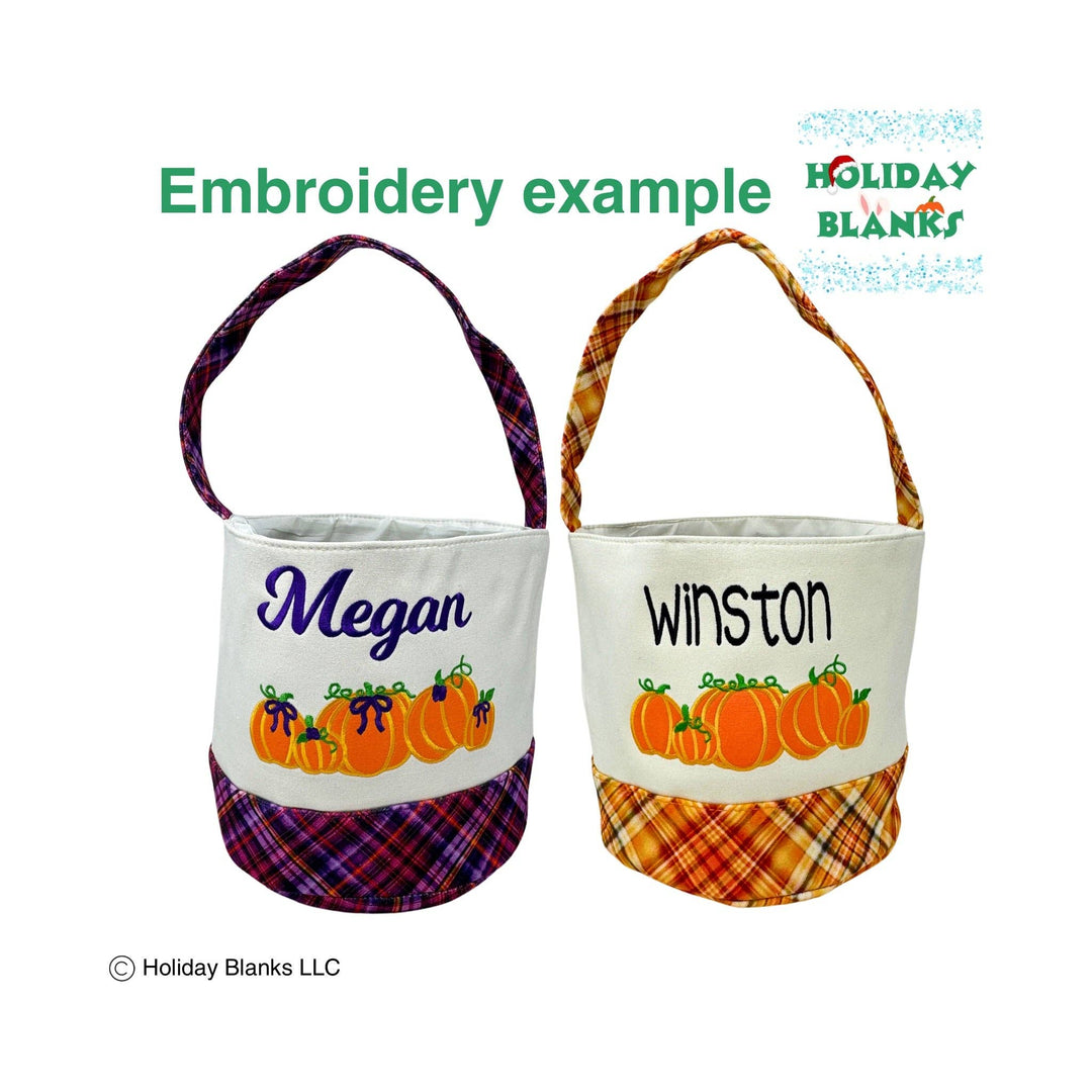 Holiday Blanks - Halloween plaid with pumpkins design basket embroidery blanks: Purple - Pisgah Needleworks