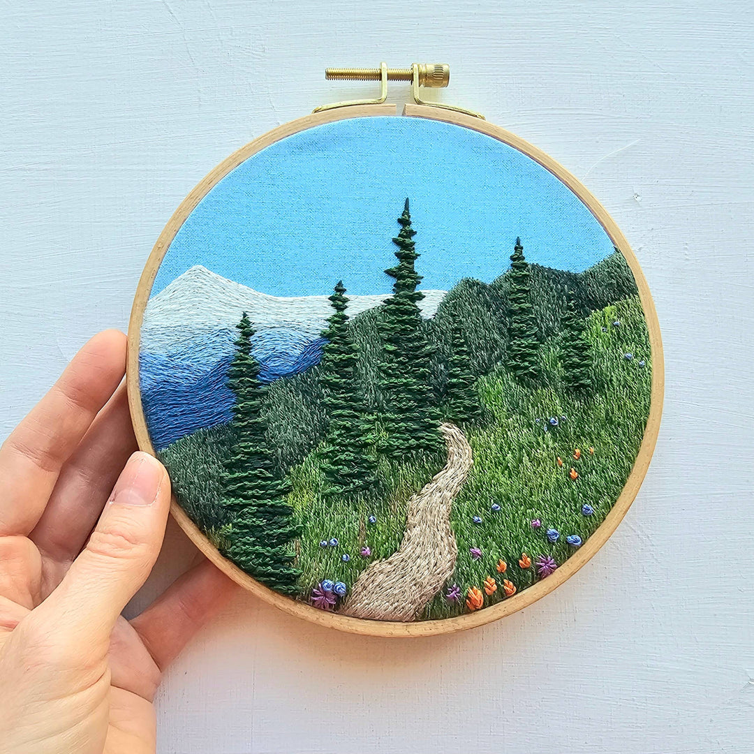 Jessica Long Embroidery – Happy Trails Landscape Embroidery Kit | 6" Intermediate Hand Embroidery