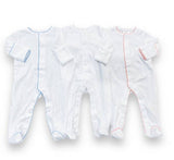 Southern Proper Blanks - Footies - Picot Trim: White w/Blue / 0-3 - Pisgah Needleworks
