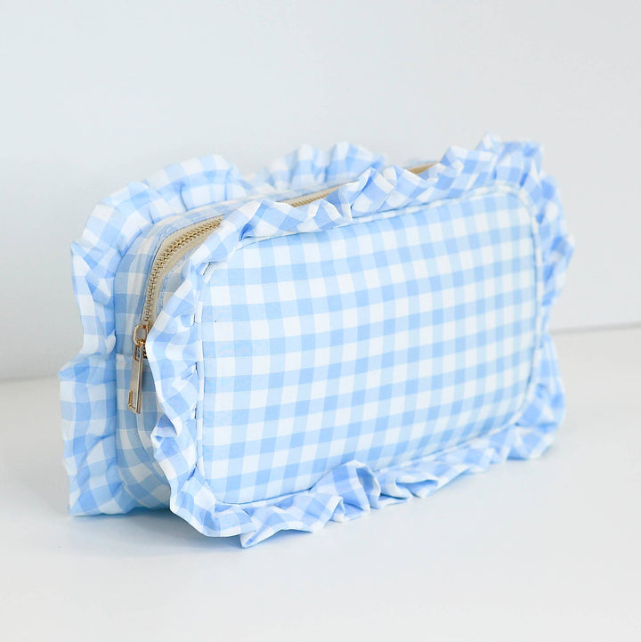 Mugsby - Gingham Ruffle Zipper Pouch Embroidery Friendly Cosmetic Bag: Black - Pisgah Needleworks
