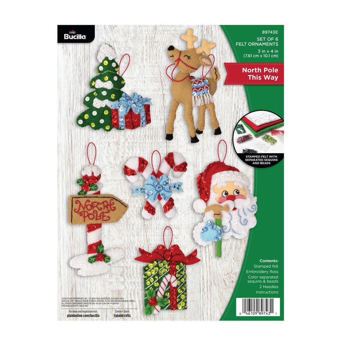 Bucilla North Pole This Way Felt Ornament Kit – Set of 6 Festive Christmas Ornaments