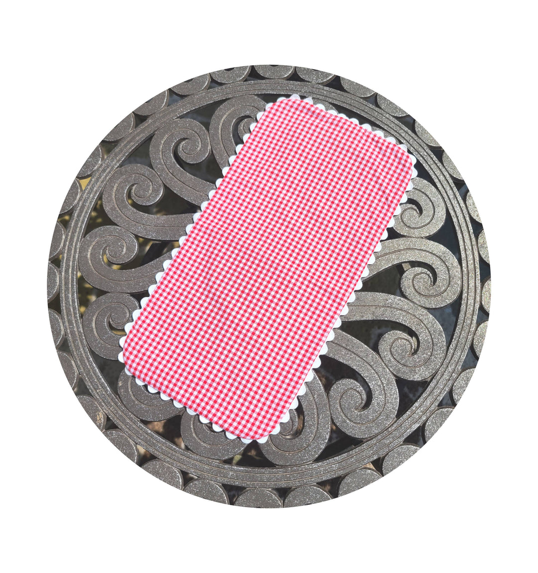 THE ROYALTY COLLECTION - Gingham Baby Burp Cloth With Ric Rac: Pink - Pisgah Needleworks