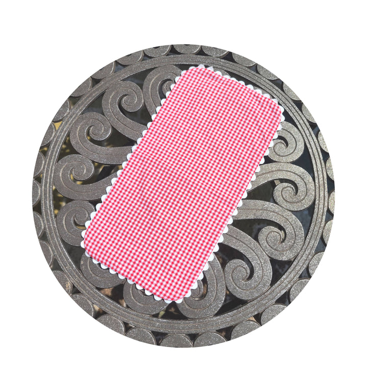 THE ROYALTY COLLECTION - Gingham Baby Burp Cloth With Ric Rac: Pink - Pisgah Needleworks