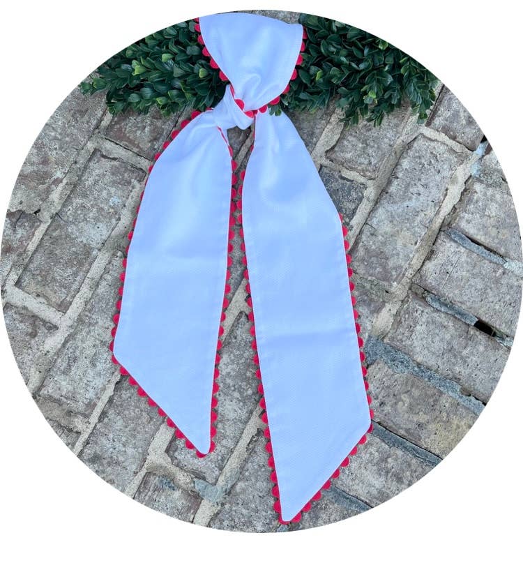 THE ROYALTY COLLECTION - White Cotton Pique Sash with Trim: 54 inches / Pink - Pisgah Needleworks