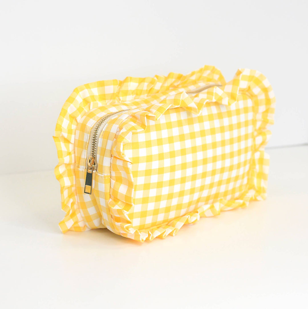 Mugsby - Gingham Ruffle Zipper Pouch Embroidery Friendly Cosmetic Bag: Black - Pisgah Needleworks