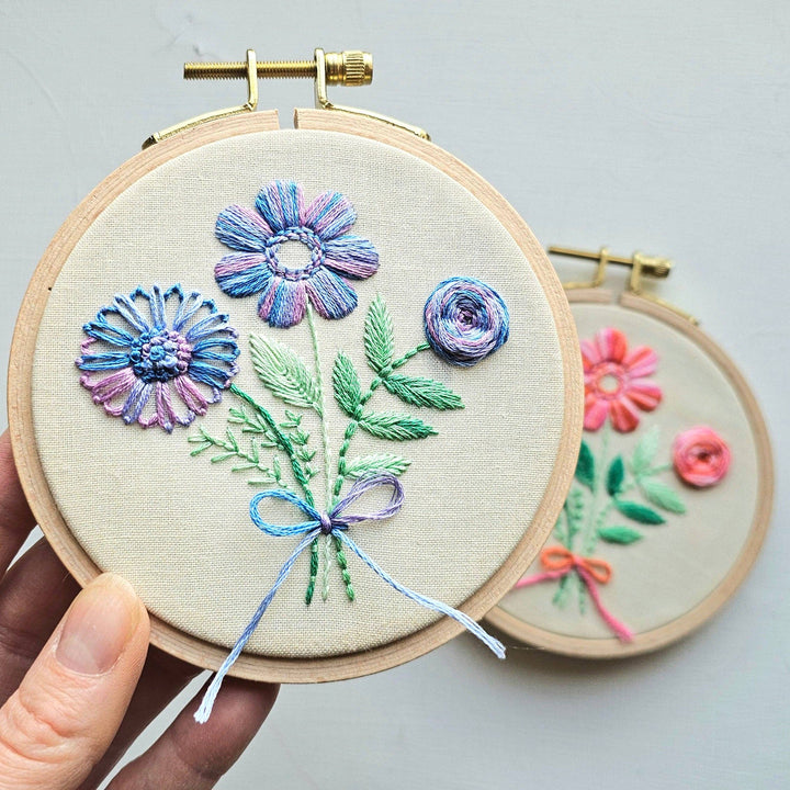 Jessica Long Embroidery – Floral Trio Embroidery Kit & eCourse | Variegated Purple Beginner Kit