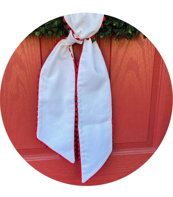 THE ROYALTY COLLECTION - White Cotton Pique Sash with Trim: 54 inches / Blue - Pisgah Needleworks