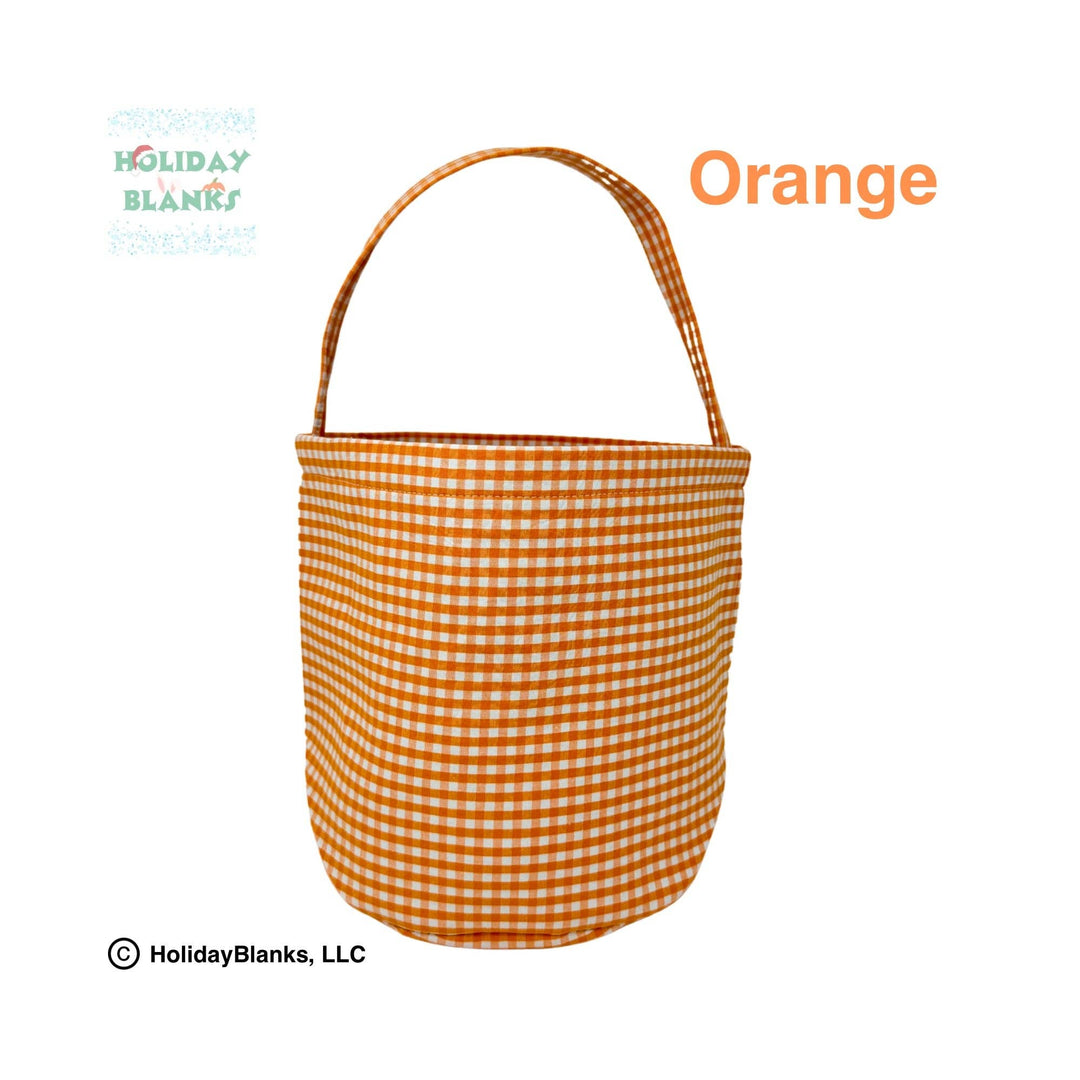Holiday Blanks - 2025  HB Gingham Halloween basket embroidery blanks: Orange - Pisgah Needleworks