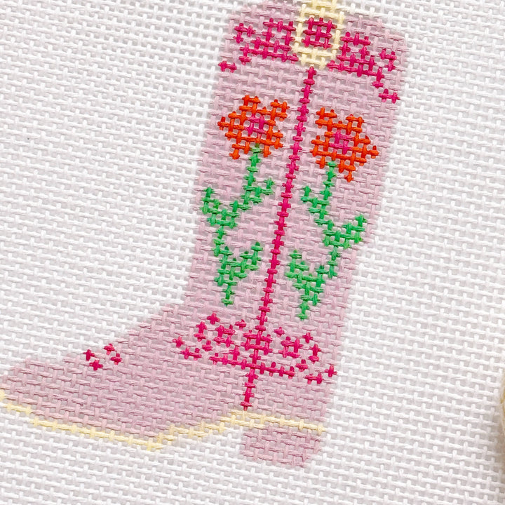 Cotswold Co Designs - Hand Painted Pink Cowgirl Boot 3” Needlepoint Canvas 13 Mesh - Pisgah Needleworks