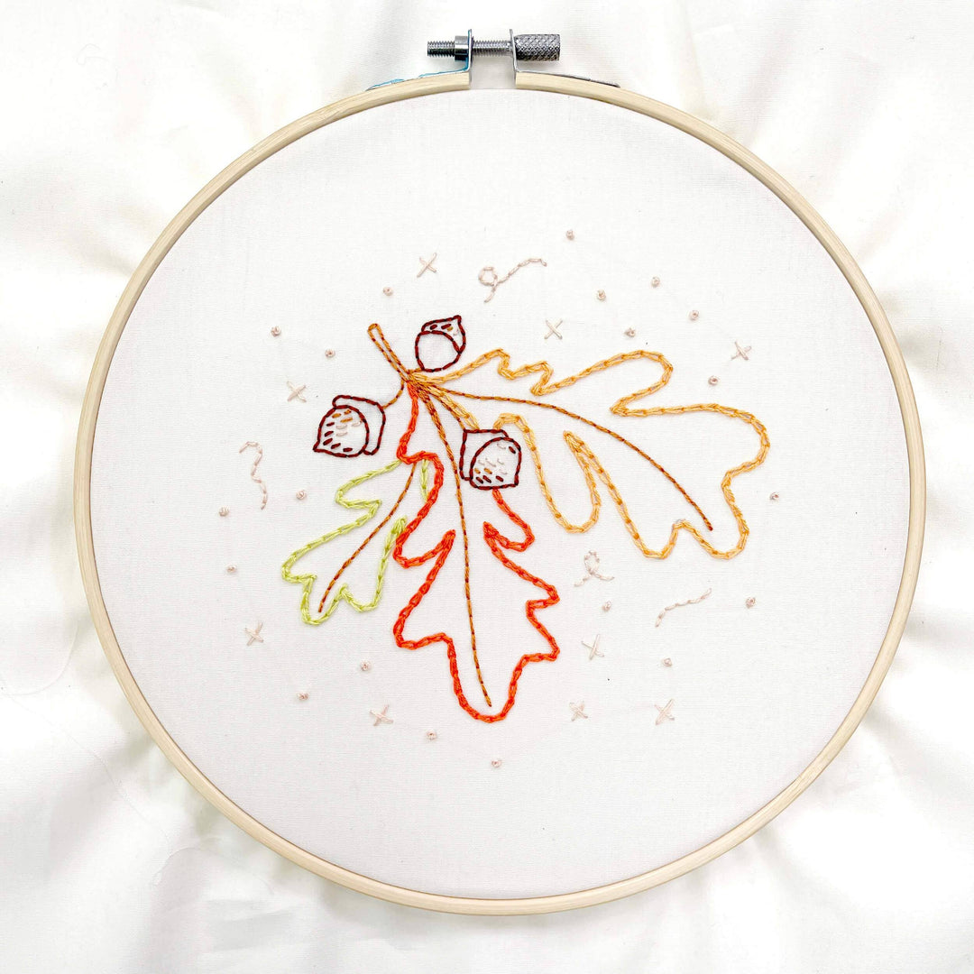 Penguin & Fish – Autumn Sparkle Embroidery Kit | 8" Beginner Fall Embroidery Kit