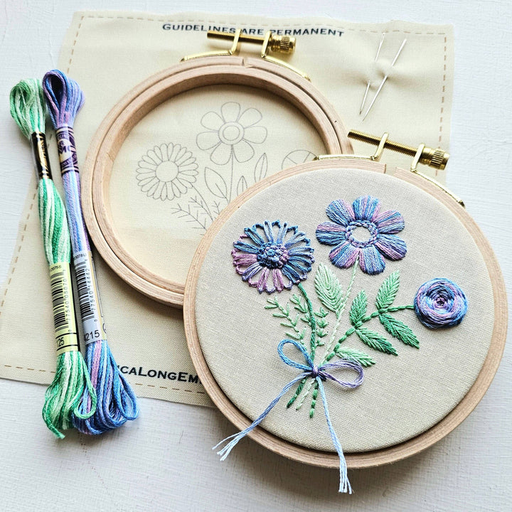 Jessica Long Embroidery – Floral Trio Embroidery Kit & eCourse | Variegated Purple Beginner Kit
