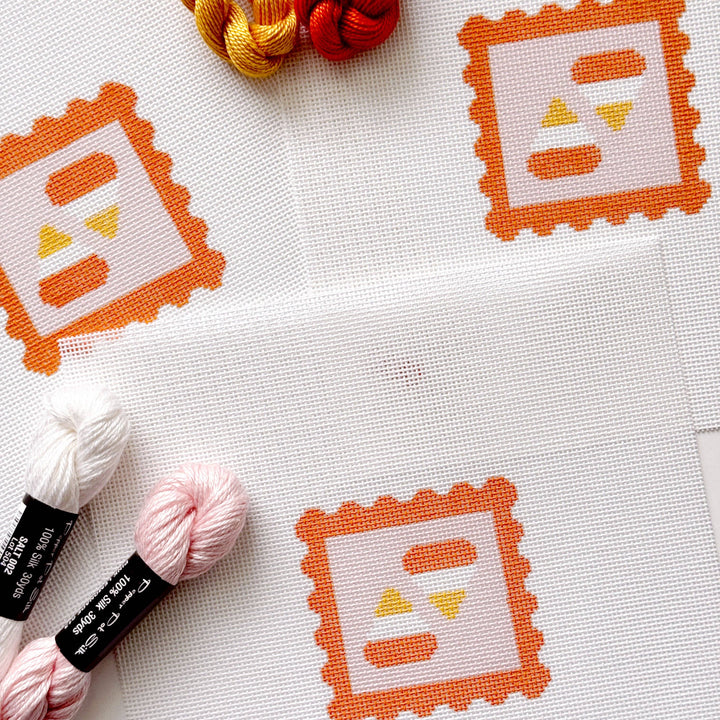 Cotswold Co Designs - Candy Corn Stamp Needlepoint Canvas – 18 Mesh Zweigart Mono Deluxe, 2.7" Hand Painted Fall Halloween Mini - Pisgah Needleworks