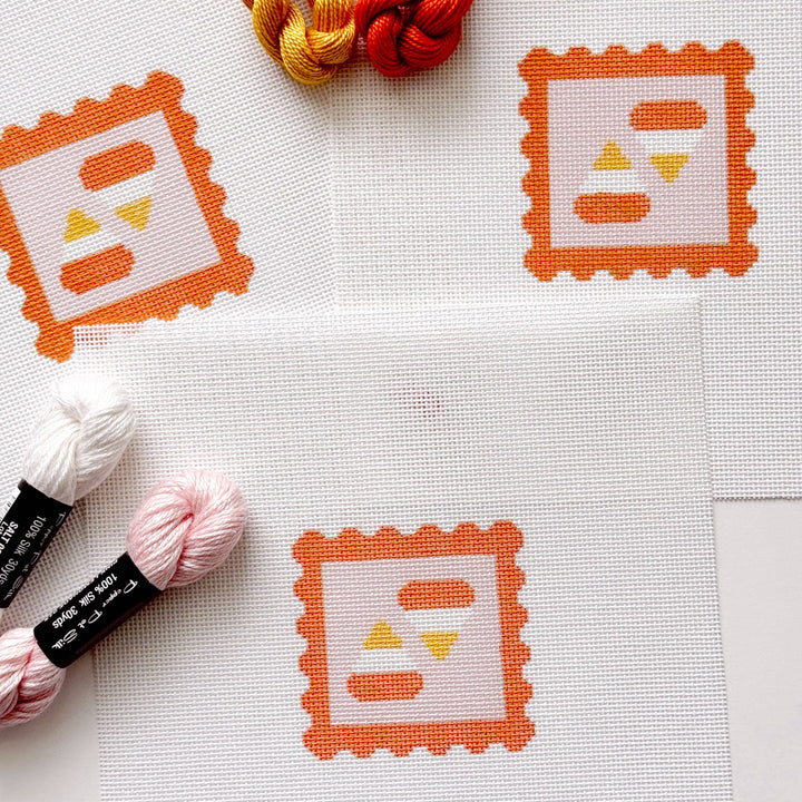 Cotswold Co Designs - Candy Corn Stamp Needlepoint Canvas – 18 Mesh Zweigart Mono Deluxe, 2.7" Hand Painted Fall Halloween Mini - Pisgah Needleworks