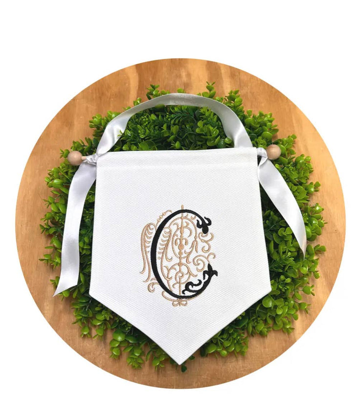 THE ROYALTY COLLECTION - White Cotton Pique Banner with Hanging Set : White - Pisgah Needleworks
