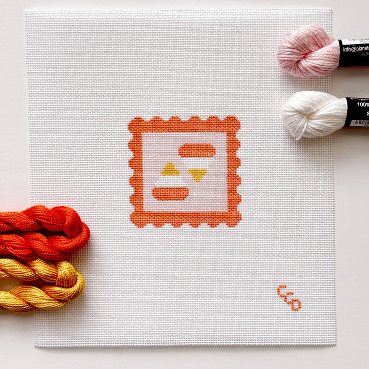 Cotswold Co Designs - Candy Corn Stamp Needlepoint Canvas – 18 Mesh Zweigart Mono Deluxe, 2.7" Hand Painted Fall Halloween Mini - Pisgah Needleworks