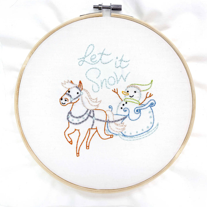 Penguin & Fish – Sleigh Ride Embroidery Kit | 8" Beginner Winter Embroidery Kit