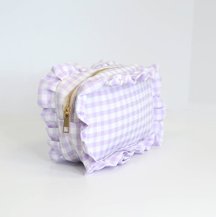 Mugsby - Gingham Ruffle Zipper Pouch Embroidery Friendly Cosmetic Bag: Black - Pisgah Needleworks