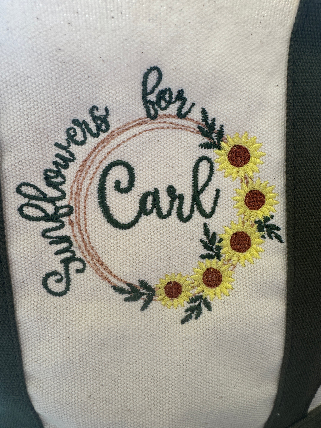 Sunflowers for Carl Personalized Canvas Tote Bag | Small Embroidered Cotton Tote